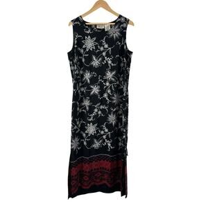 Vintage Kathy Lee Sleeveless Dress Womens 12/14 Boho Floral Dark‎ Fairy Beachy